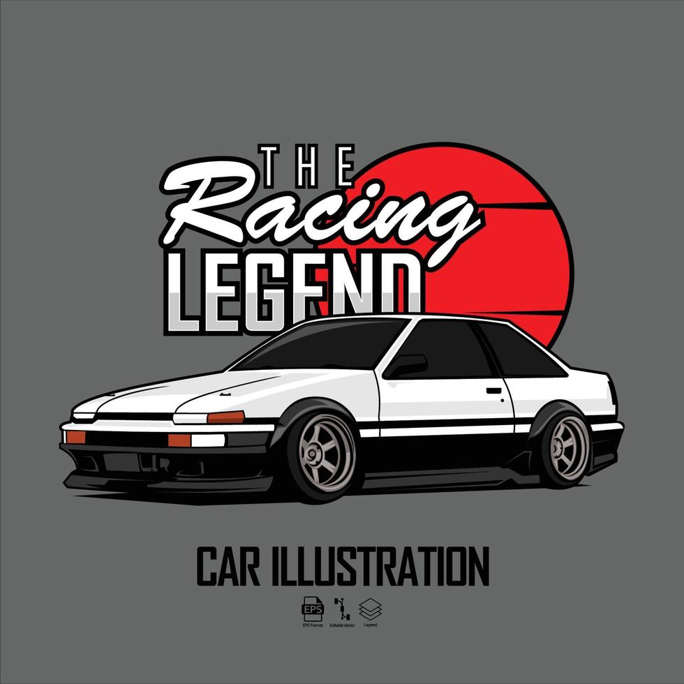 la leyenda de las carreras, la ilustración del coche con un fondo gris.eps vector