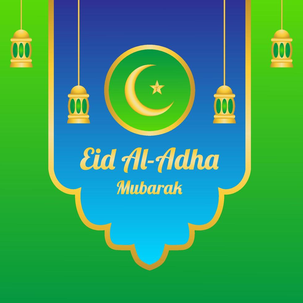 Eid al-Adha greeting design with green color. illustration of mosque in silhouette style. designs for posters and greetings. vector