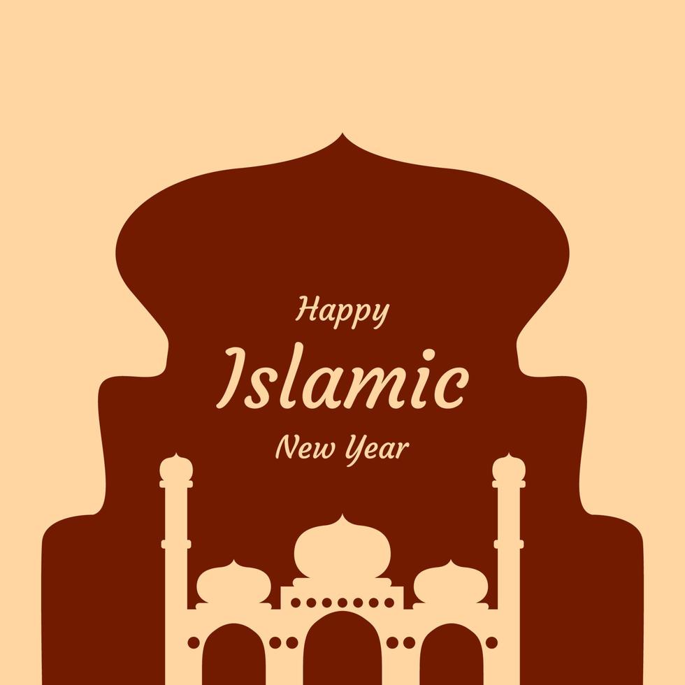 diseño de plantilla de saludo de año nuevo islámico con adornos de mezquita. vector