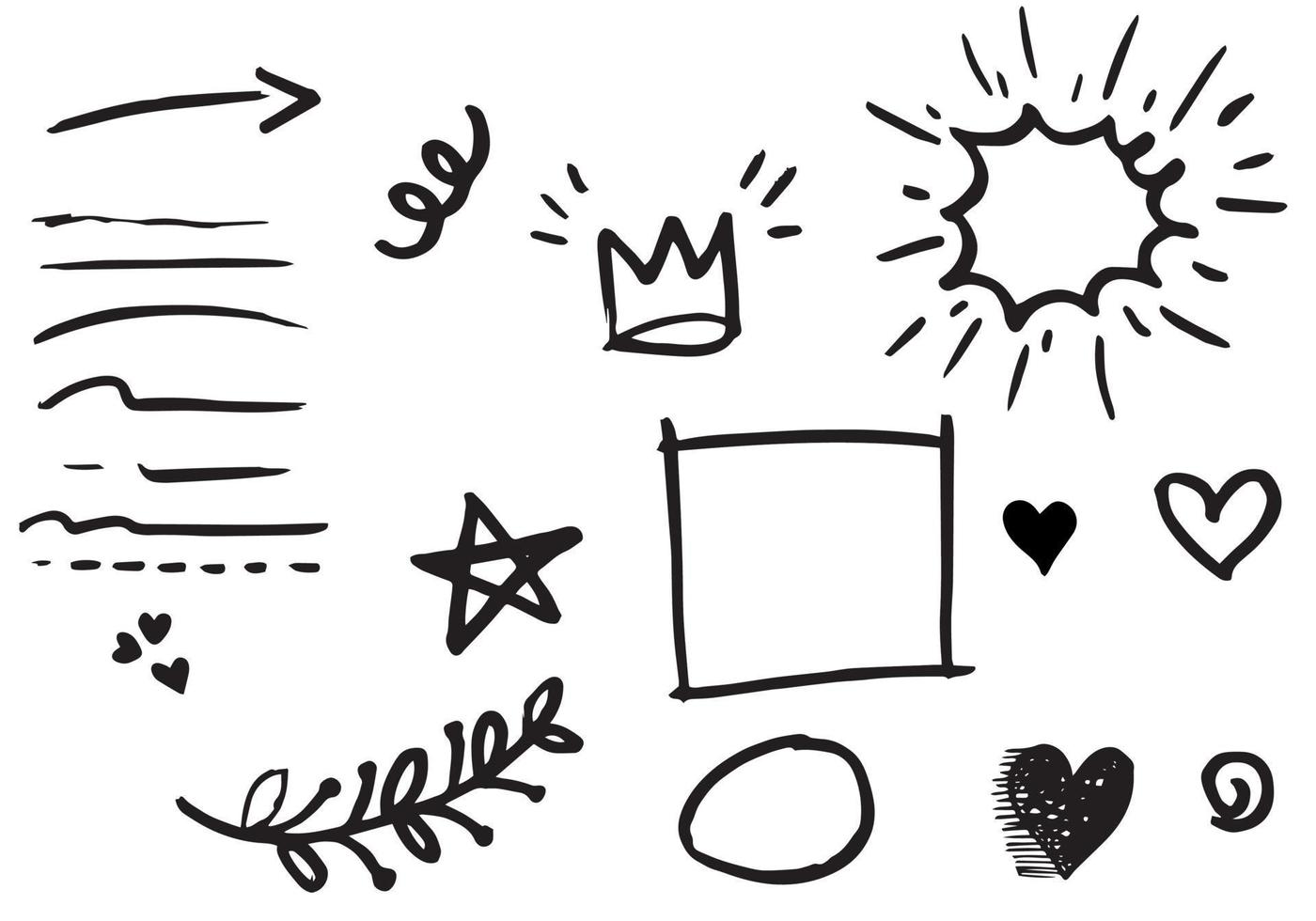 Hand drawn set doodle elements for concept design isolated on white background. vector illustration.