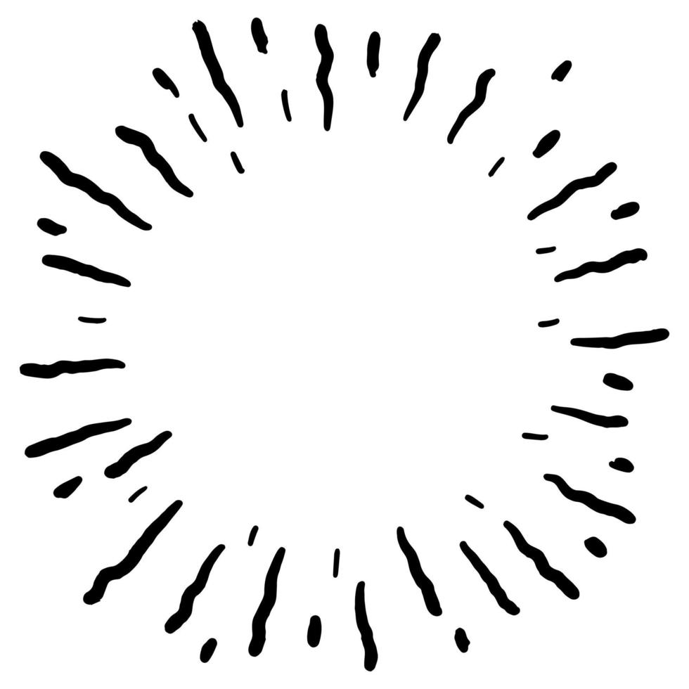 Starburst, sunburst  hand drawn. Design Element Fireworks Black Rays. Comic explosion effect. Radiating, radial lines. vector