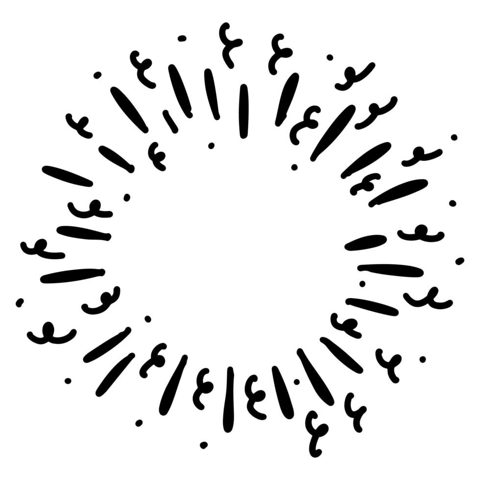 Starburst, sunburst  hand drawn. Design Element Fireworks Black Rays. Comic explosion effect. Radiating, radial lines. vector