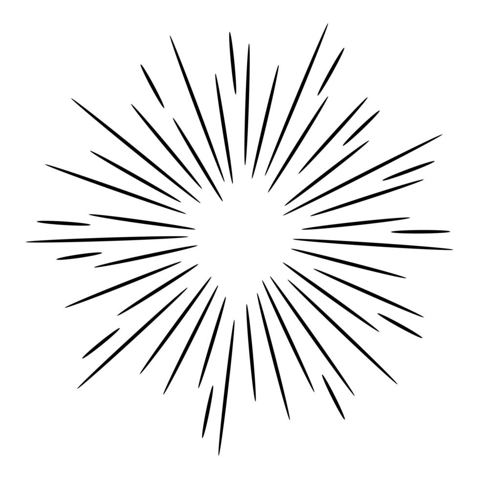 Starburst, sunburst  hand drawn. Design Element Fireworks Black Rays. Comic explosion effect. Radiating, radial lines. vector