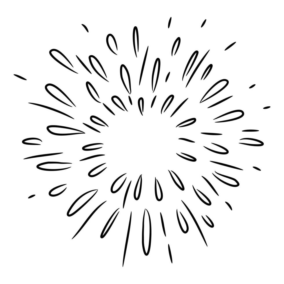 Starburst, sunburst  hand drawn. Design Element Fireworks Black Rays. Comic explosion effect. Radiating, radial lines. vector