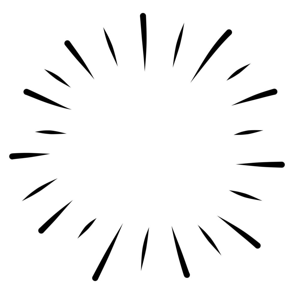 Starburst, sunburst  hand drawn. Design Element Fireworks Black Rays. Comic explosion effect. Radiating, radial lines. vector