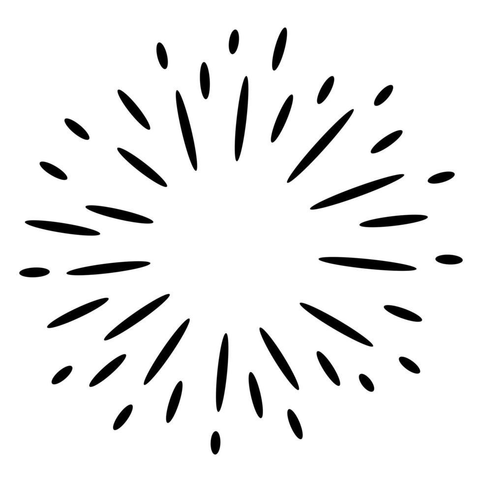 Starburst, sunburst  hand drawn. Design Element Fireworks Black Rays. Comic explosion effect. Radiating, radial lines. vector