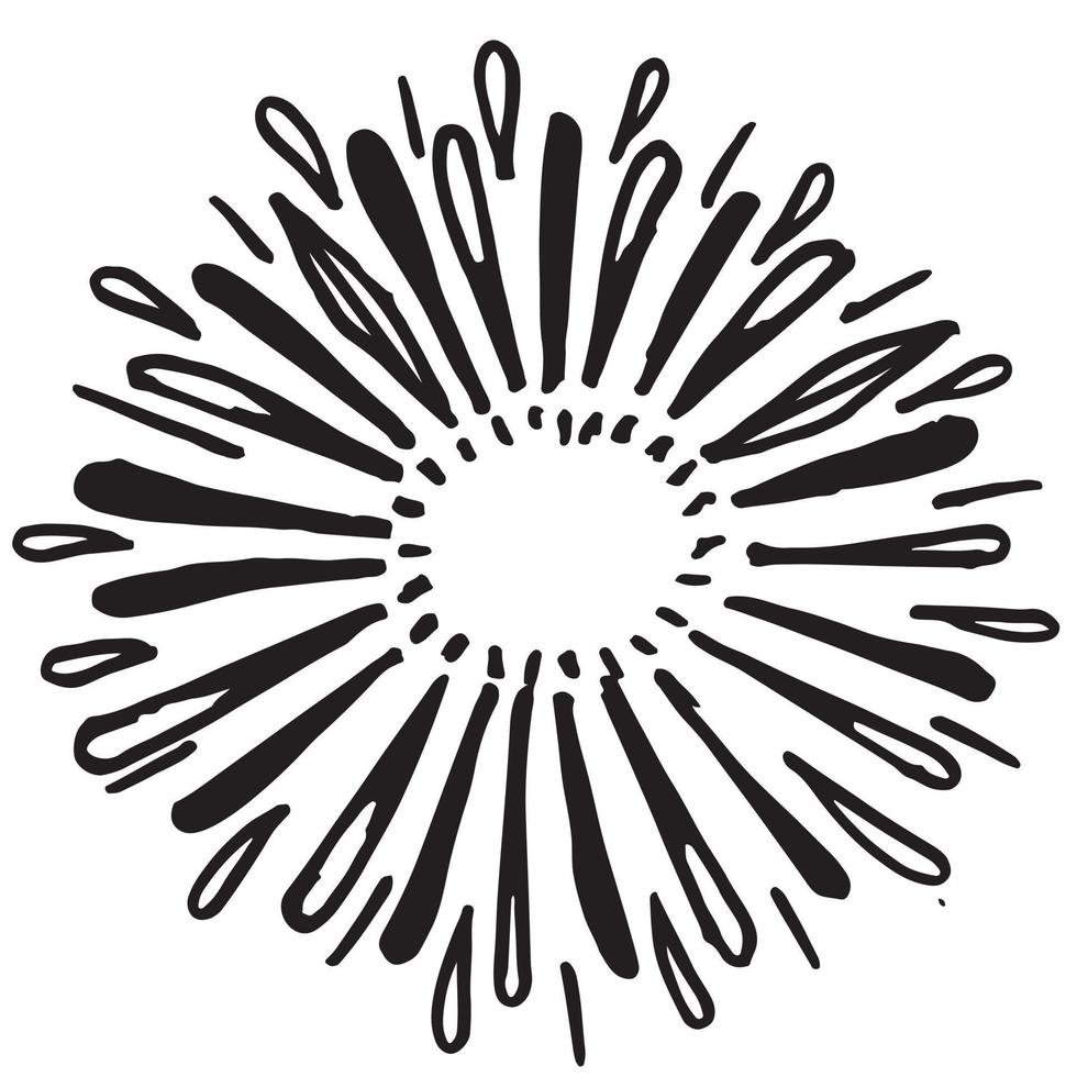 Starburst, sunburst  hand drawn. Design Element Fireworks Black Rays. Comic explosion effect. Radiating, radial lines. vector