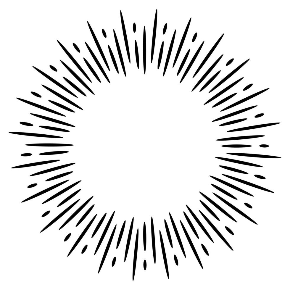 Starburst, sunburst  hand drawn. Design Element Fireworks Black Rays. Comic explosion effect. Radiating, radial lines. vector