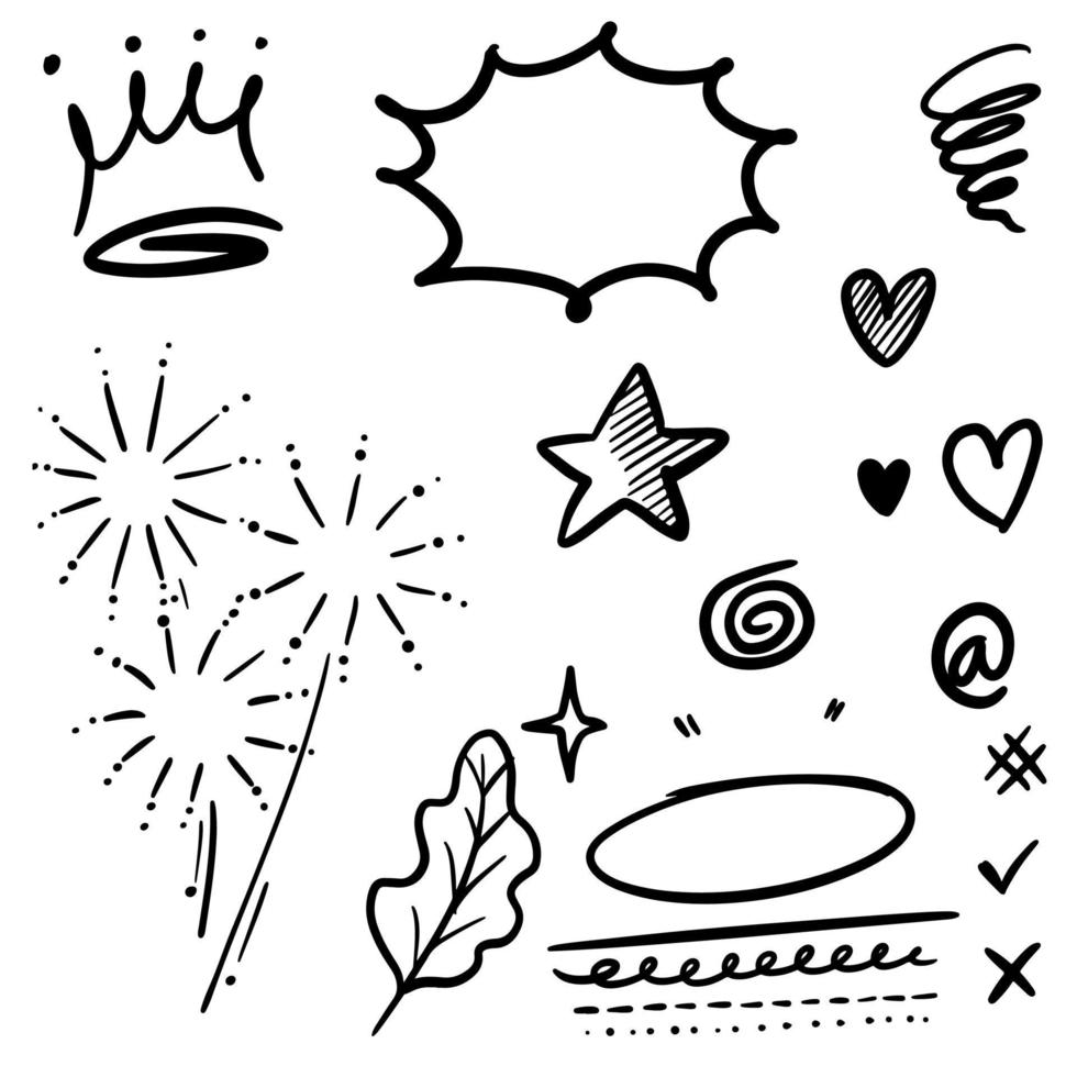 Hand drawn set doodle elements for concept design isolated on white background. vector illustration.