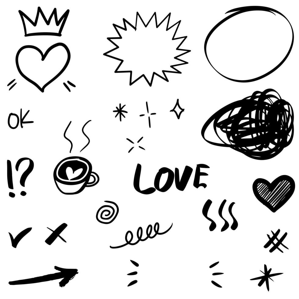Hand drawn set doodle elements for concept design isolated on white background. vector illustration.