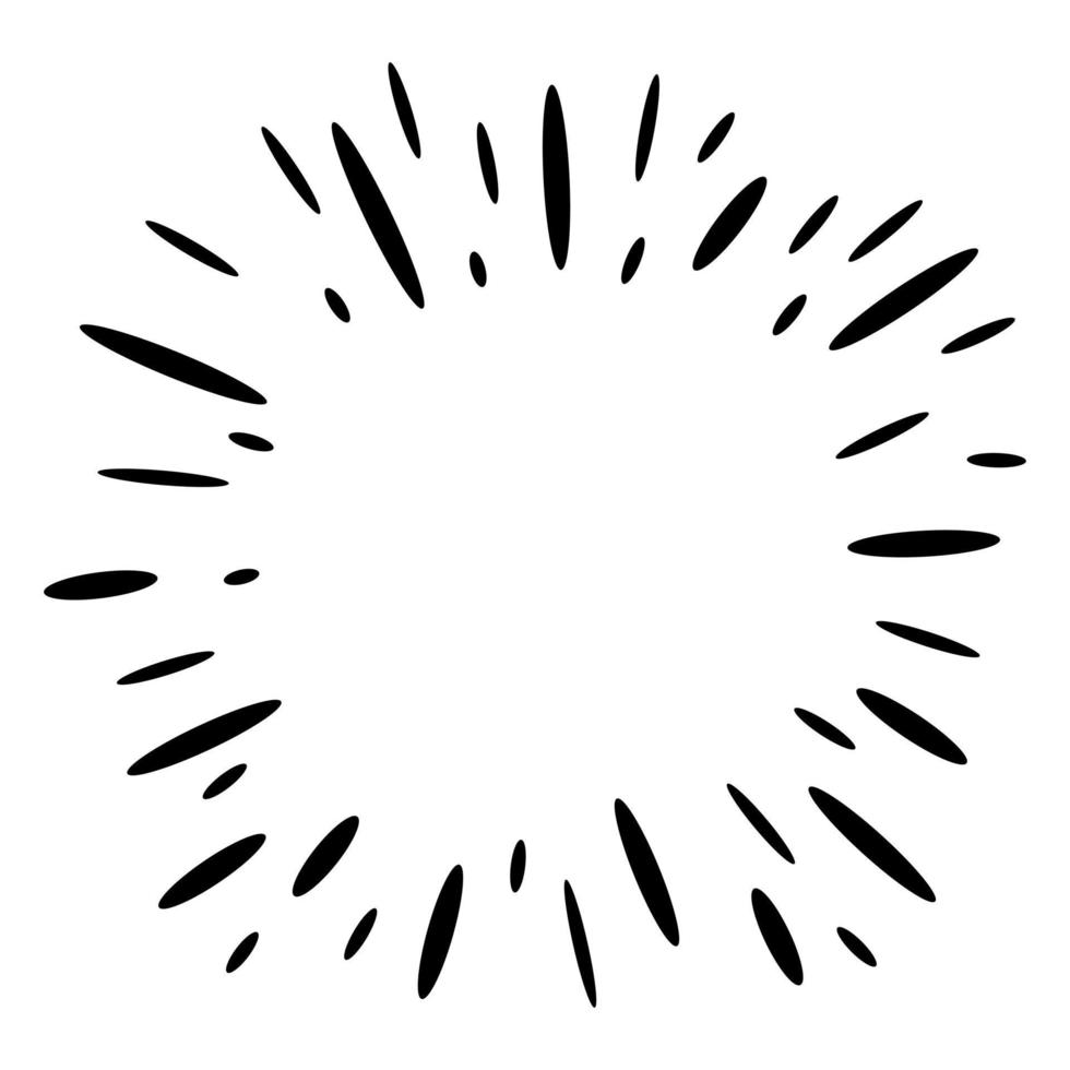 Starburst, sunburst  hand drawn. Design Element Fireworks Black Rays. Comic explosion effect. Radiating, radial lines. vector