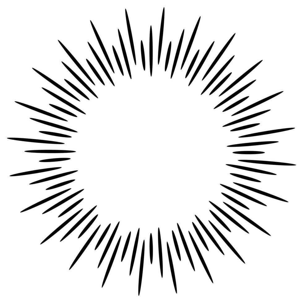 Starburst, sunburst  hand drawn. Design Element Fireworks Black Rays. Comic explosion effect. Radiating, radial lines. vector