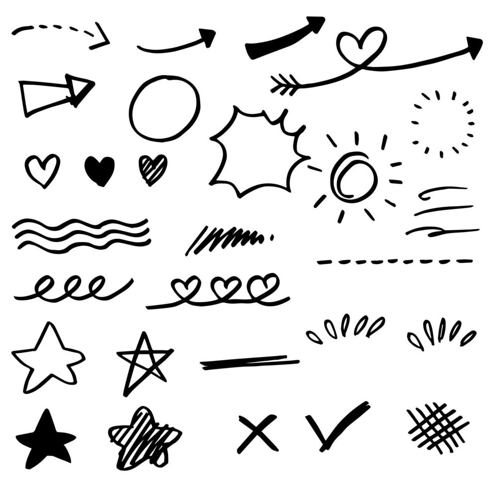 Hand drawn set doodle elements for concept design isolated on white background. vector illustration.