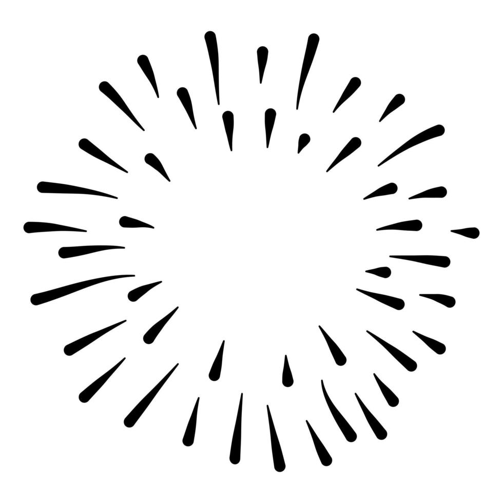 Starburst, sunburst  hand drawn. Design Element Fireworks Black Rays. Comic explosion effect. Radiating, radial lines. vector