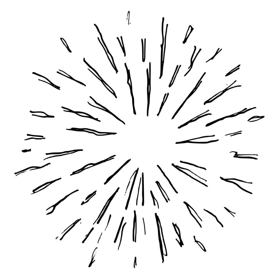 Starburst, sunburst  hand drawn. Design Element Fireworks Black Rays. Comic explosion effect. Radiating, radial lines. vector