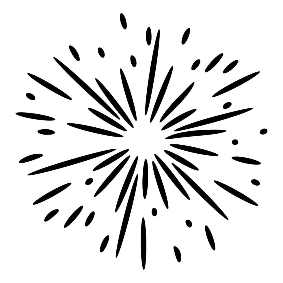 Starburst, sunburst  hand drawn. Design Element Fireworks Black Rays. Comic explosion effect. Radiating, radial lines. vector