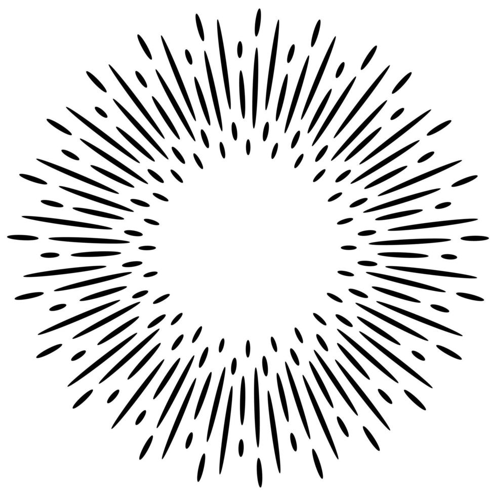 Starburst, sunburst  hand drawn. Design Element Fireworks Black Rays. Comic explosion effect. Radiating, radial lines. vector