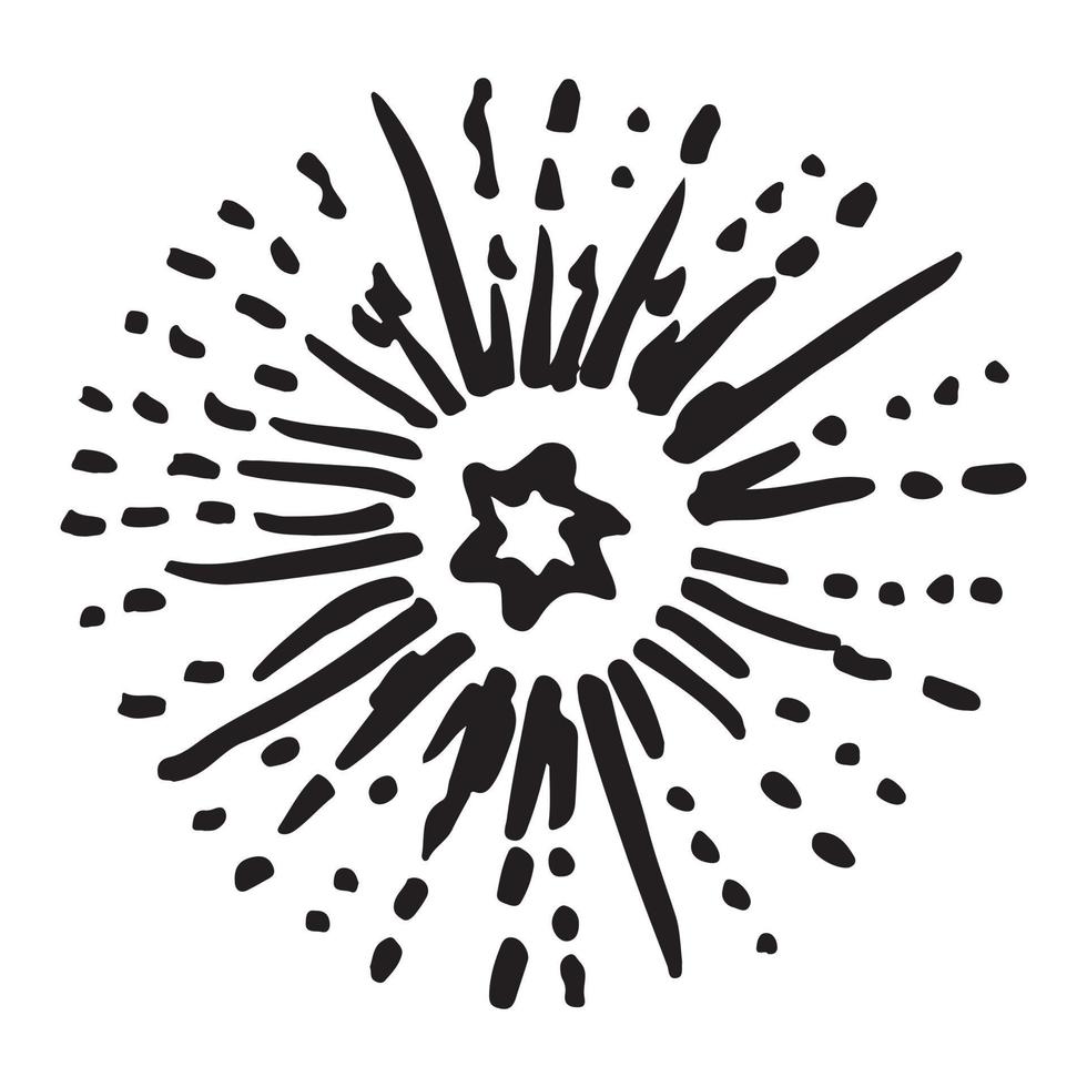 Starburst, sunburst  hand drawn. Design Element Fireworks Black Rays. Comic explosion effect. Radiating, radial lines. vector