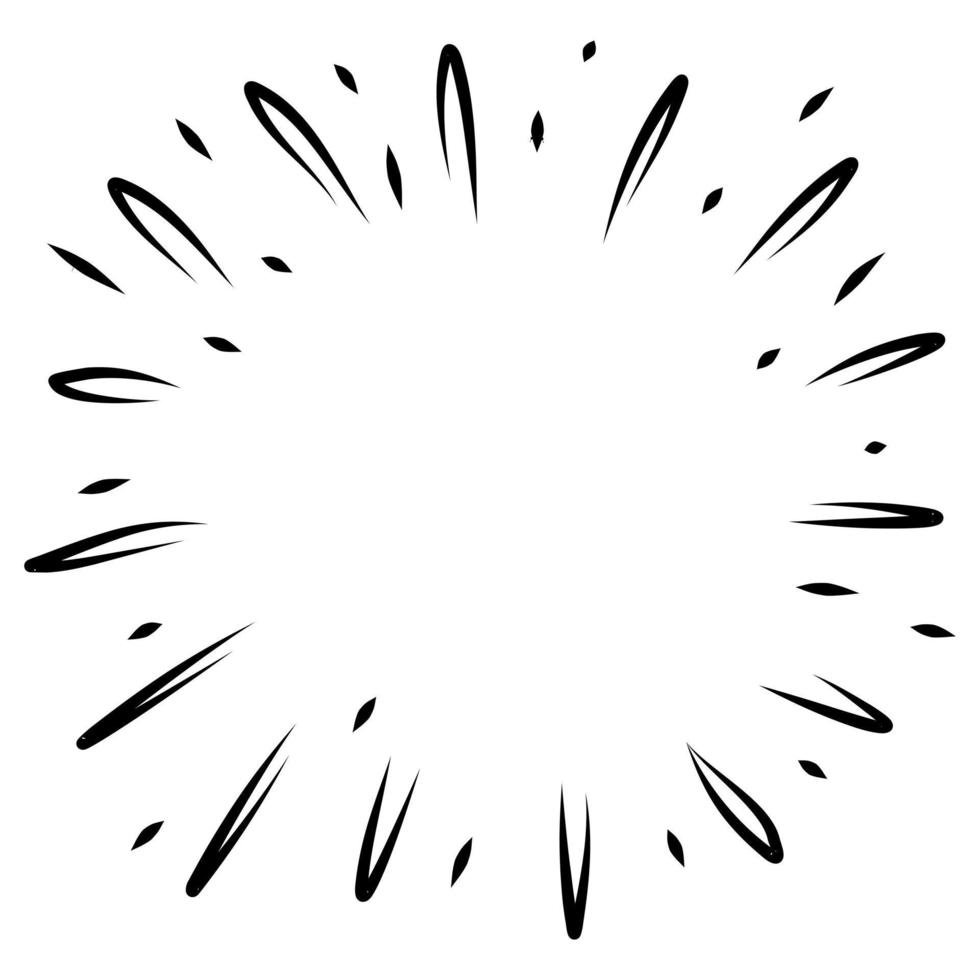 Starburst, sunburst  hand drawn. Design Element Fireworks Black Rays. Comic explosion effect. Radiating, radial lines. vector