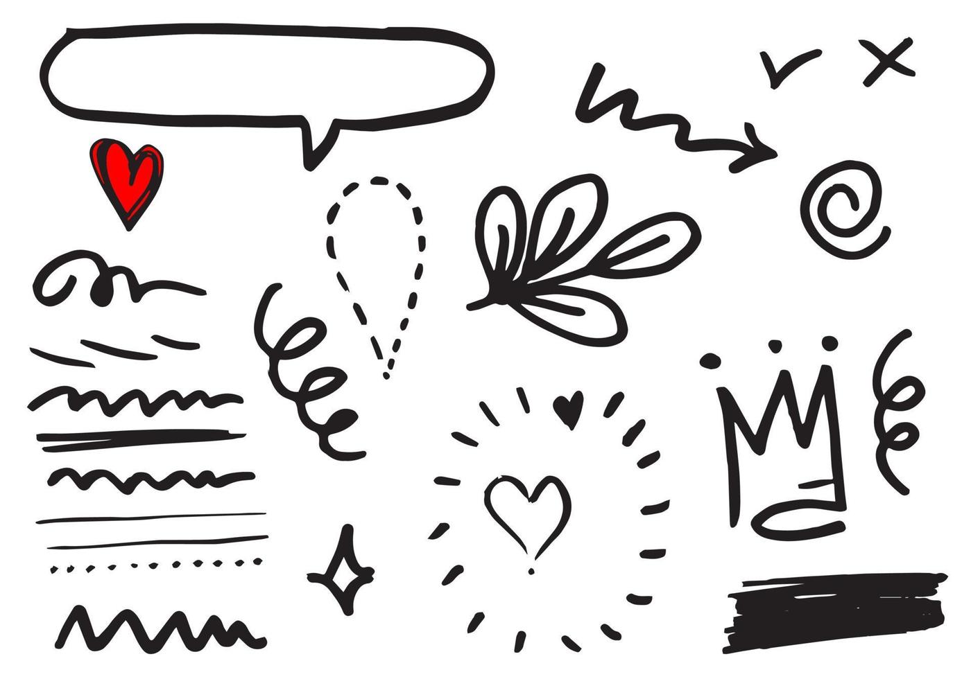 Hand drawn set doodle elements for concept design isolated on white background. vector illustration.