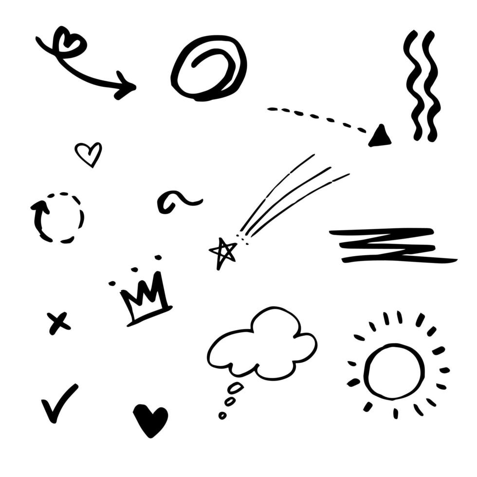 Hand drawn set doodle elements for concept design isolated on white background. vector illustration.