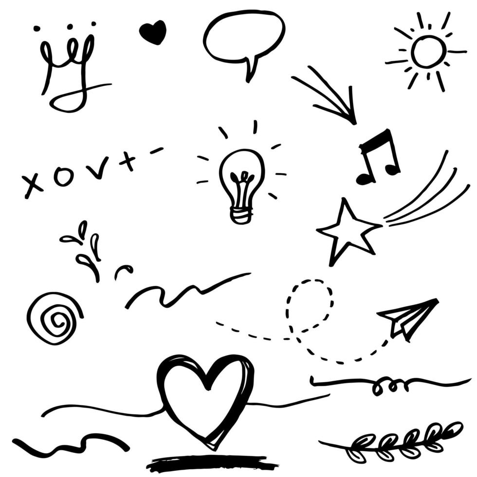 Hand drawn set doodle elements for concept design isolated on white background. vector illustration.