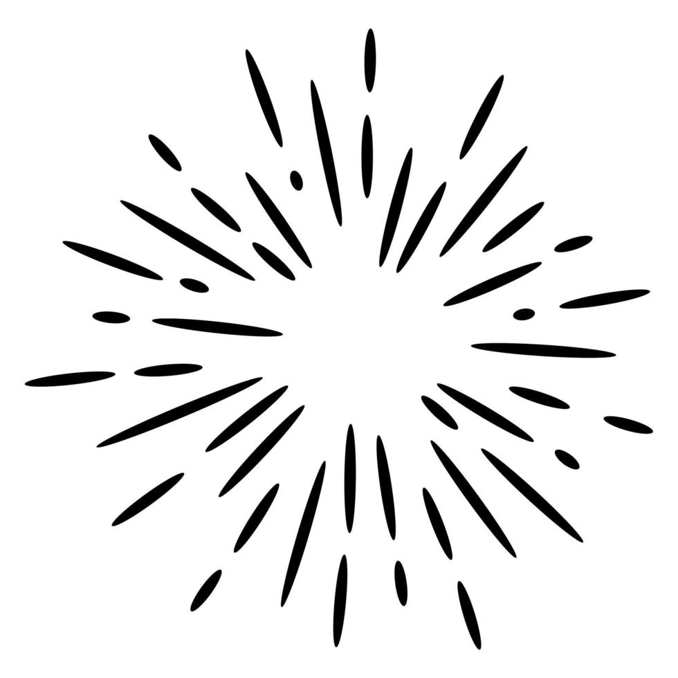 Starburst, sunburst  hand drawn. Design Element Fireworks Black Rays. Comic explosion effect. Radiating, radial lines. vector