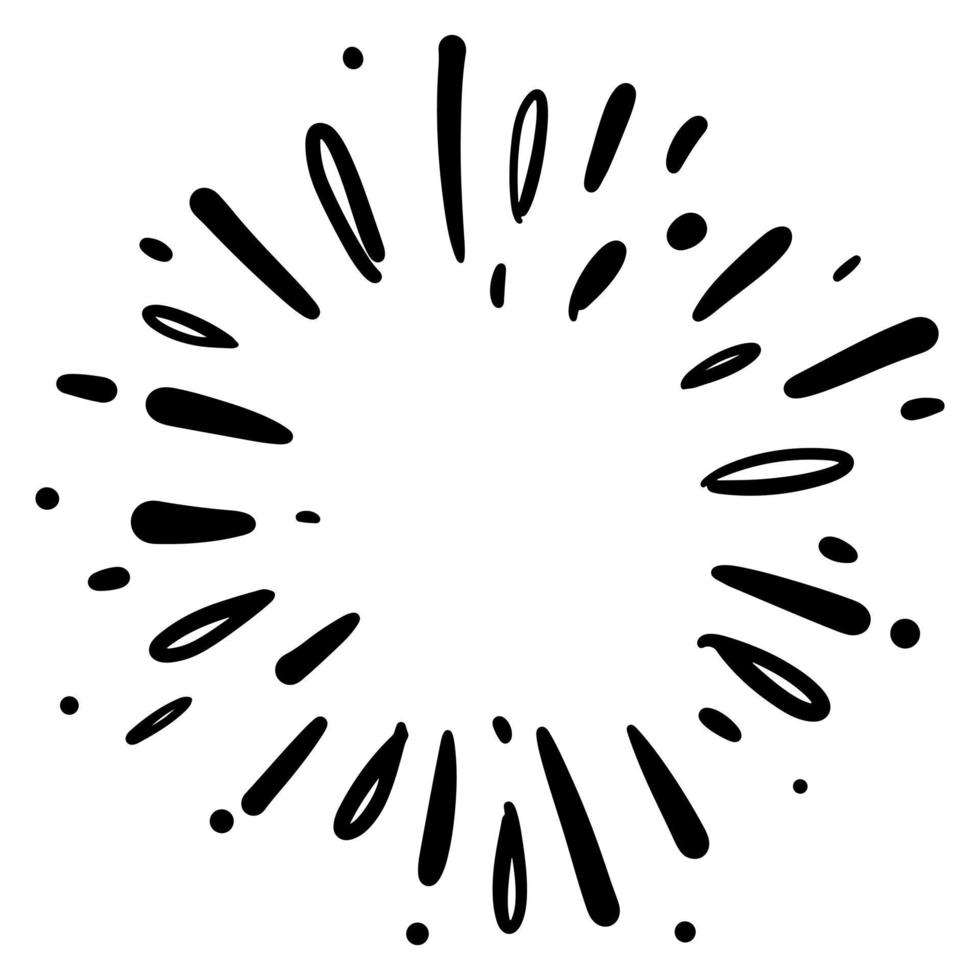 Starburst, sunburst  hand drawn. Design Element Fireworks Black Rays. Comic explosion effect. Radiating, radial lines. vector