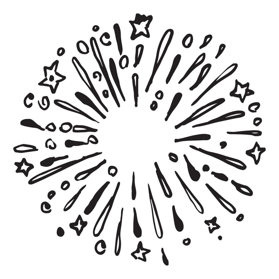 Starburst, sunburst  hand drawn. Design Element Fireworks Black Rays. Comic explosion effect. Radiating, radial lines. vector