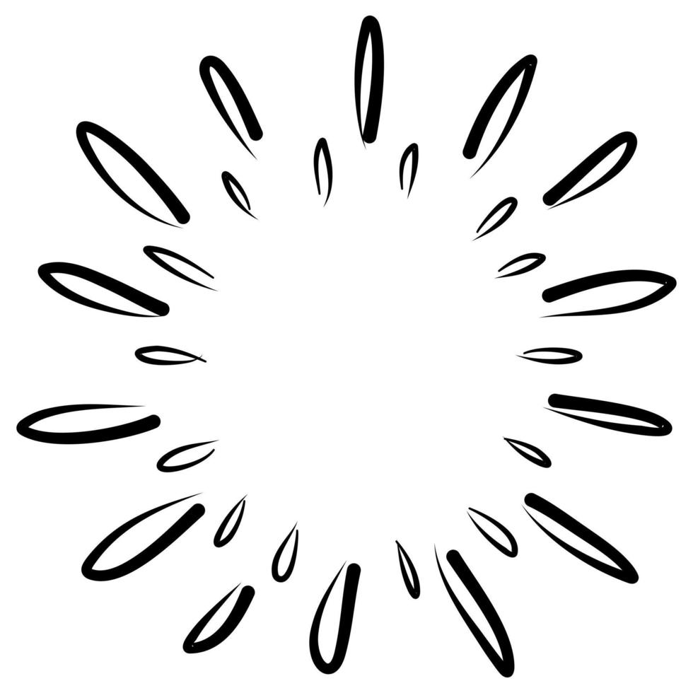 Starburst, sunburst  hand drawn. Design Element Fireworks Black Rays. Comic explosion effect. Radiating, radial lines. vector