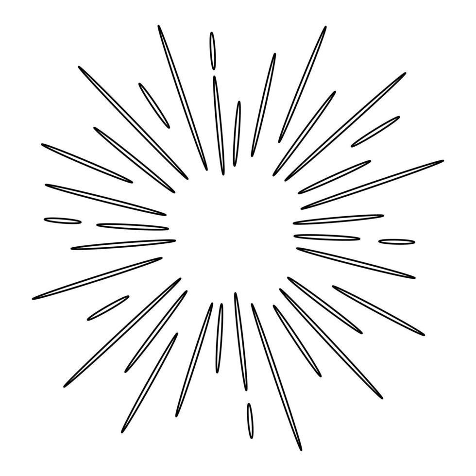 Starburst, sunburst  hand drawn. Design Element Fireworks Black Rays. Comic explosion effect. Radiating, radial lines. vector