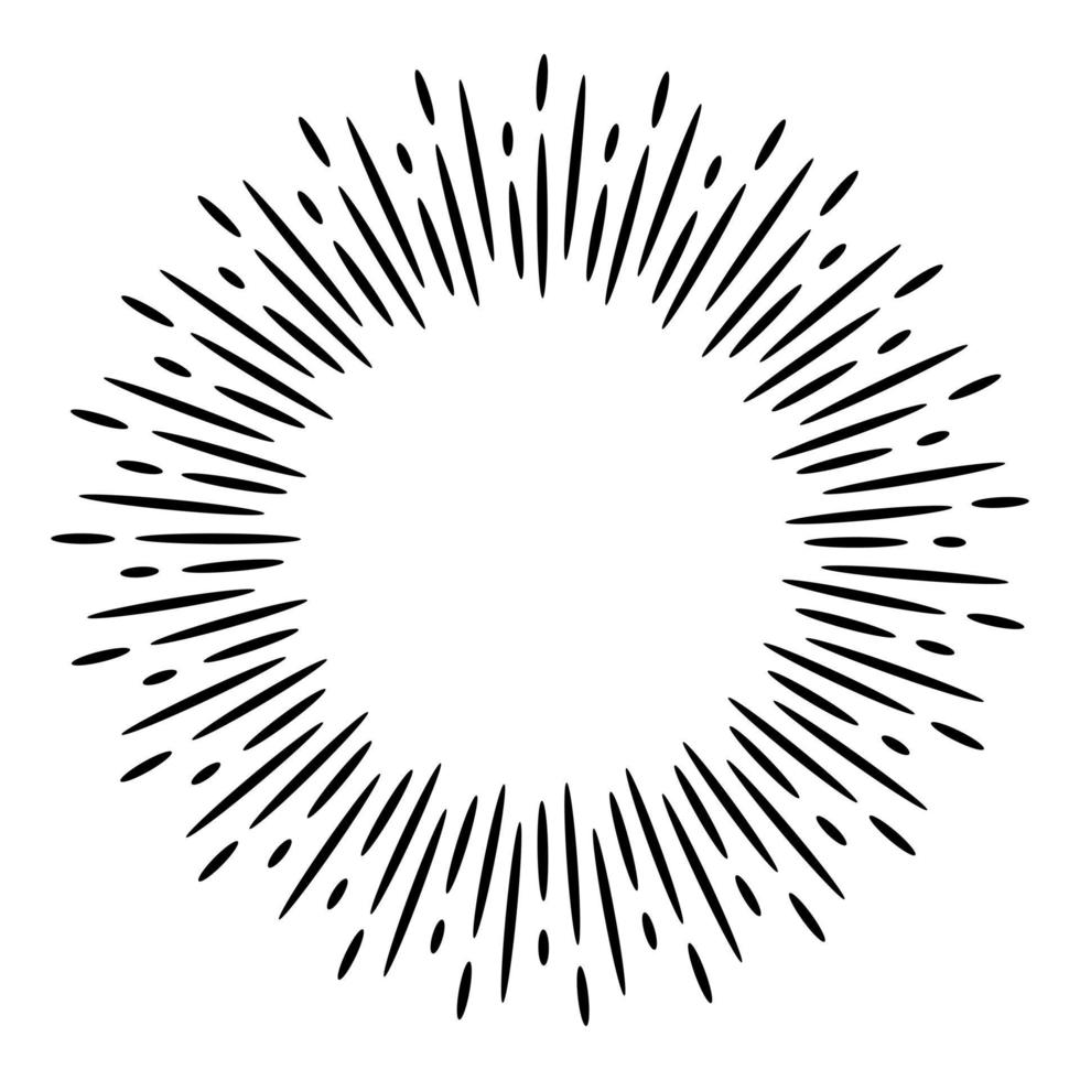 estallido de estrellas, dibujado a mano de rayos de sol. elemento de diseño fuegos artificiales rayos negros. efecto de explosión cómica. líneas radiantes, radiales. vector