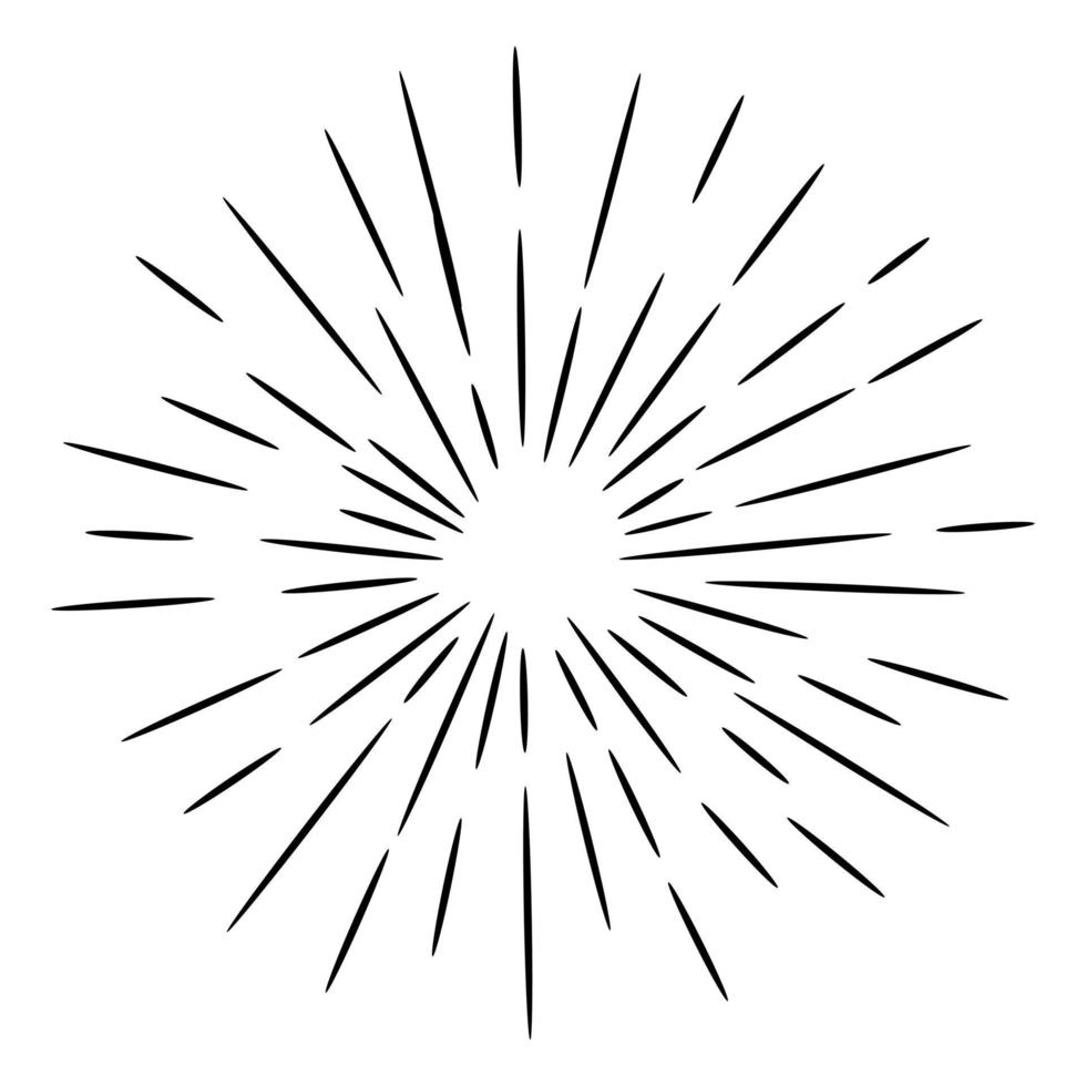 Starburst, sunburst  hand drawn. Design Element Fireworks Black Rays. Comic explosion effect. Radiating, radial lines. vector