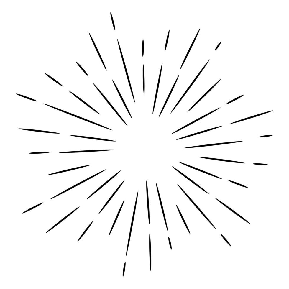 Starburst, sunburst  hand drawn. Design Element Fireworks Black Rays. Comic explosion effect. Radiating, radial lines. vector