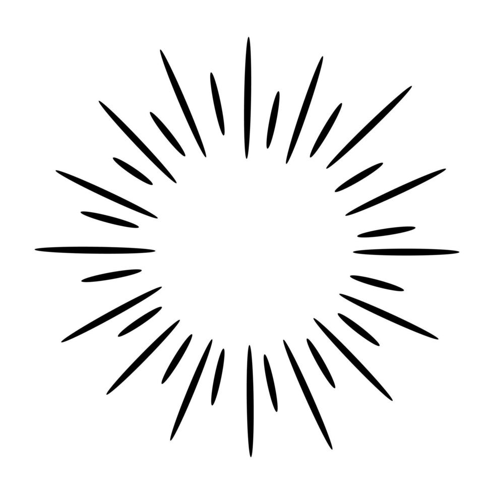 Starburst, sunburst  hand drawn. Design Element Fireworks Black Rays. Comic explosion effect. Radiating, radial lines. vector