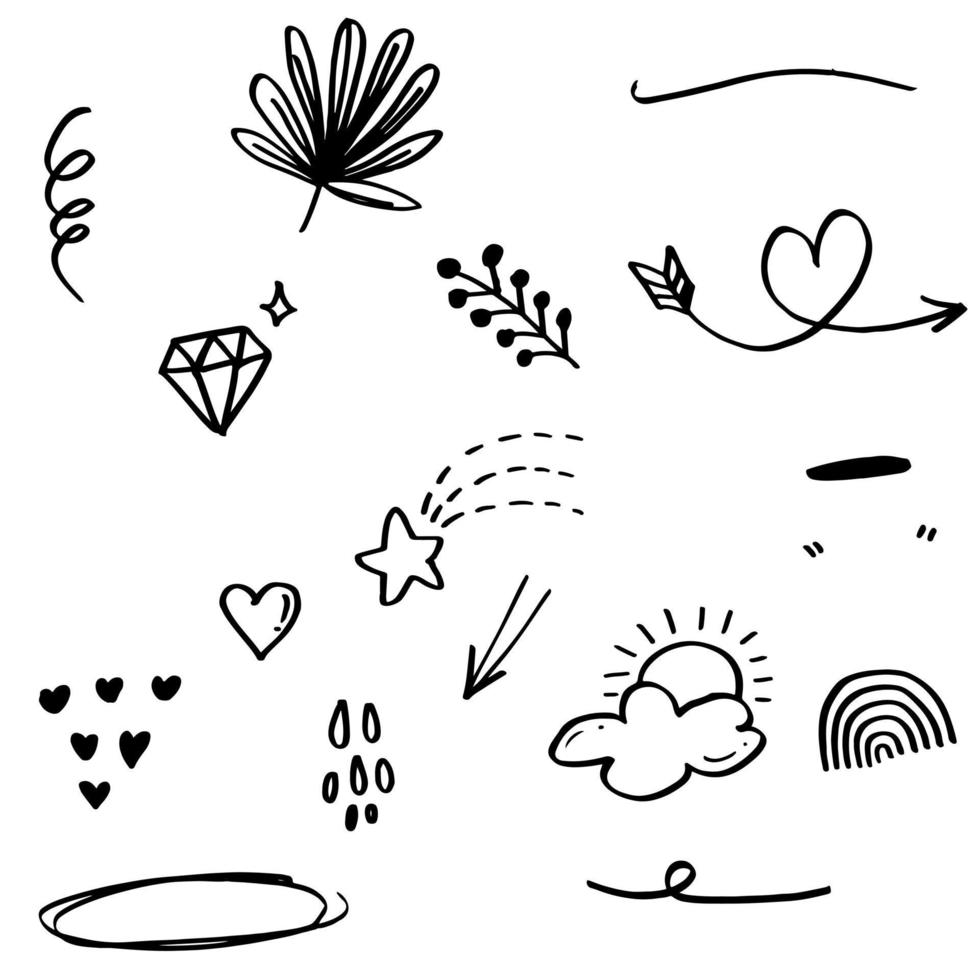 Hand drawn set doodle elements for concept design isolated on white background. vector illustration.