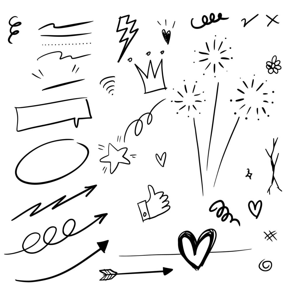 Hand drawn set doodle elements for concept design isolated on white background. vector illustration.
