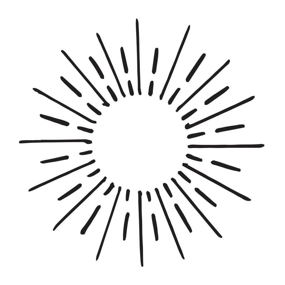 Starburst, sunburst  hand drawn. Design Element Fireworks Black Rays. Comic explosion effect. Radiating, radial lines. vector