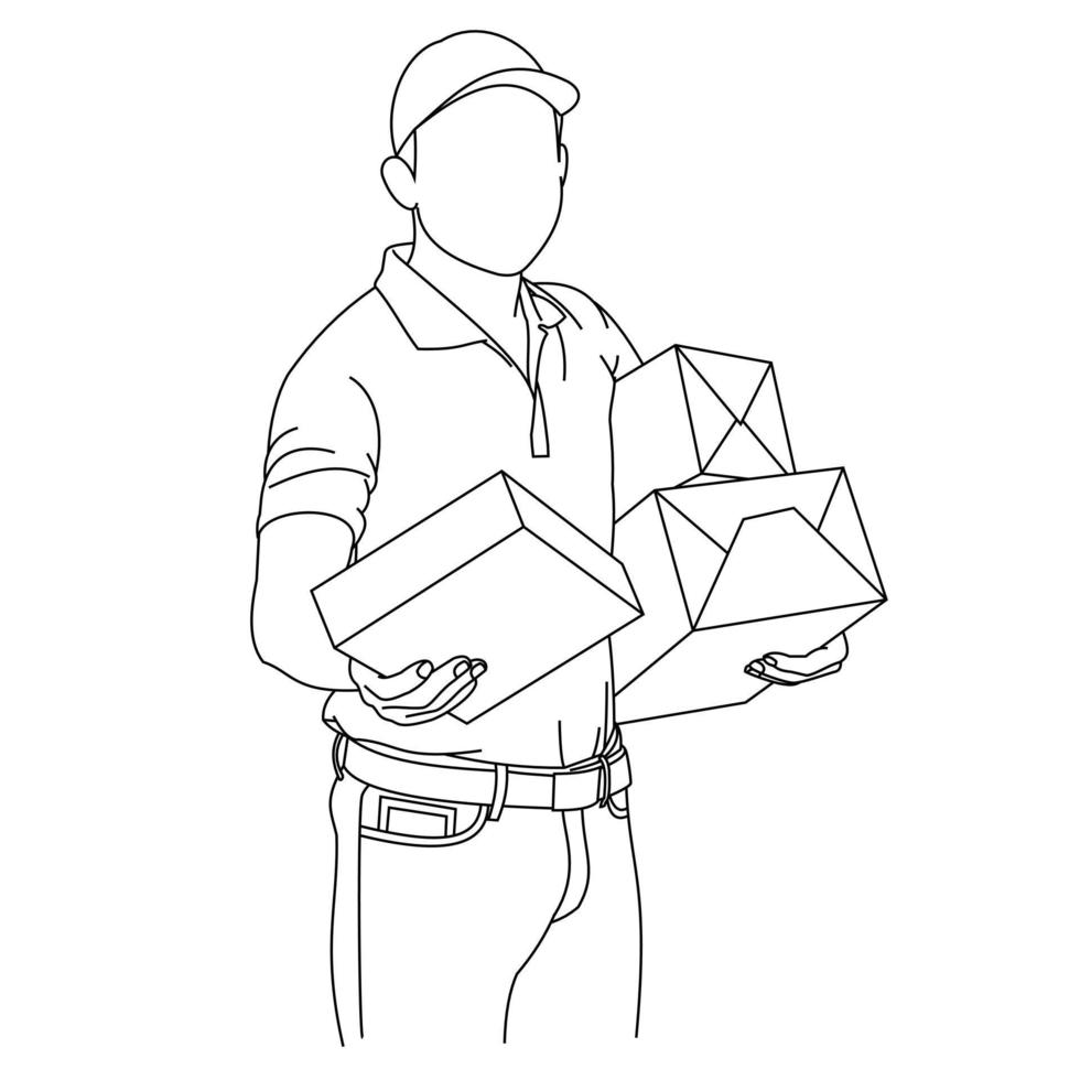 Delivery man is sending the package to customer. The customers receiving package from delivery man. Happy customer delivery. Happy delivery man giving package and getting signature from customer vector