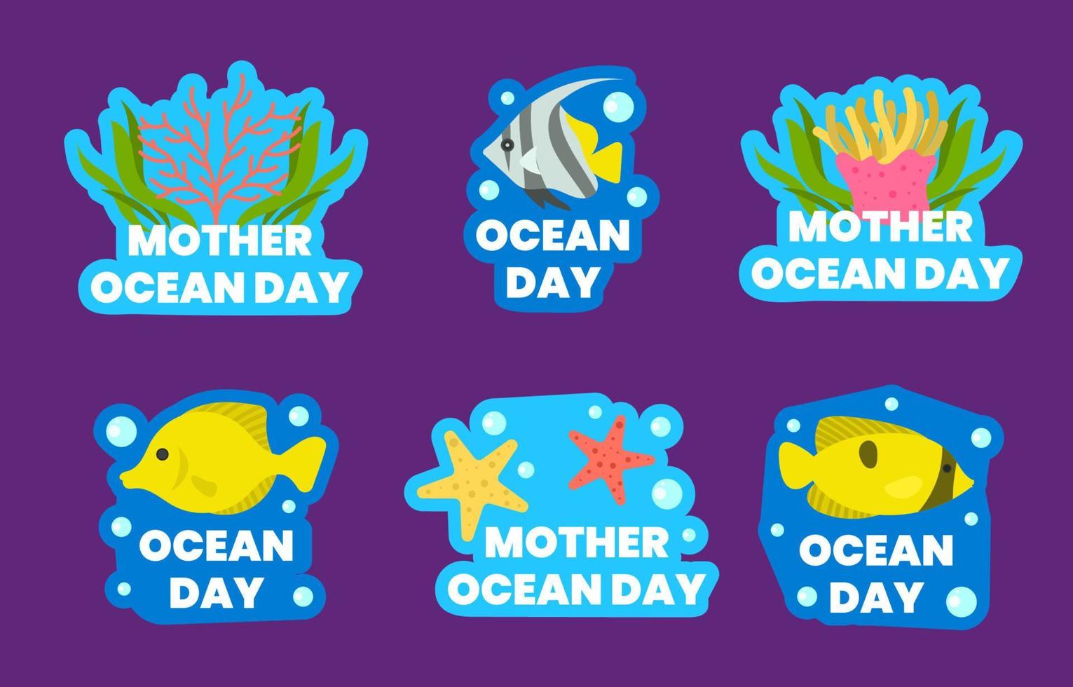 Mother Ocean Day Sticker Collection vector