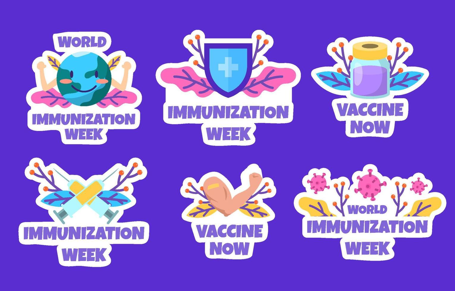 Awareness World Immunization Week Sticker Collection vector