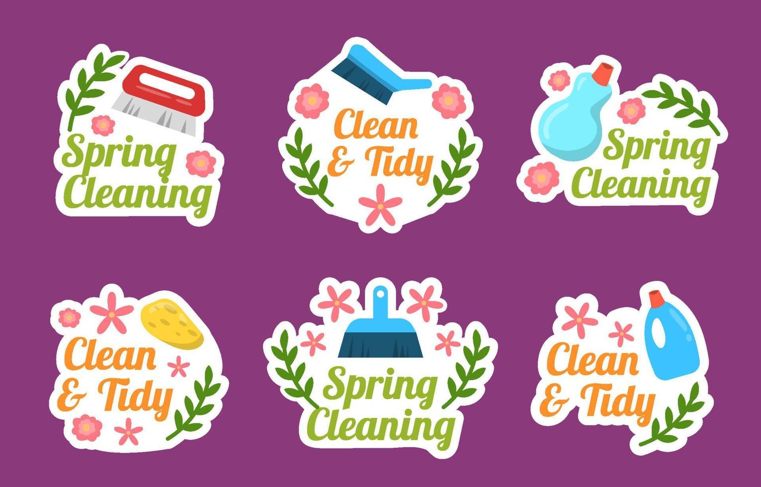 Spring Cleaning Sticker Collection vector