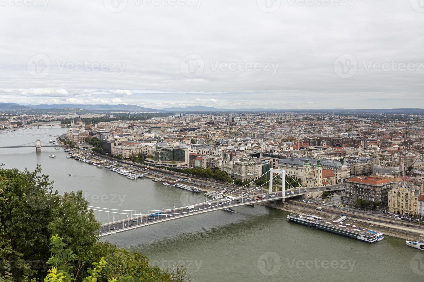 Aerial view of Budapest skyline and Elisabeth bridge. photo