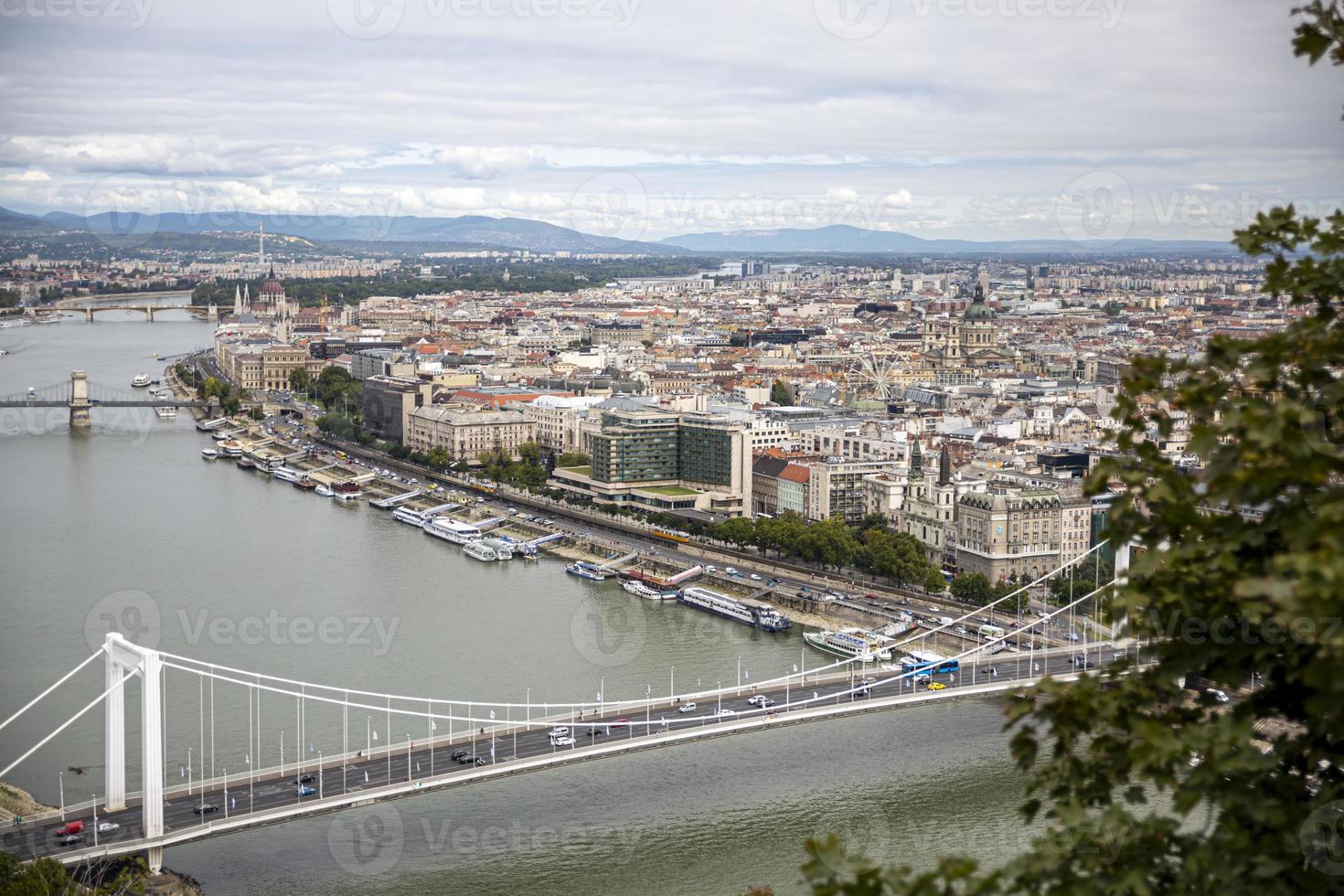 Aerial view of Budapest skyline and Elisabeth bridge. photo