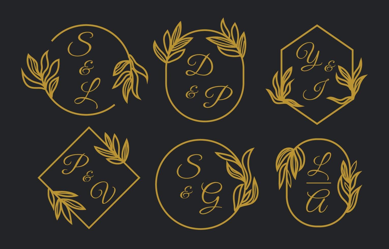 Set of Floral Wedding Monogram vector