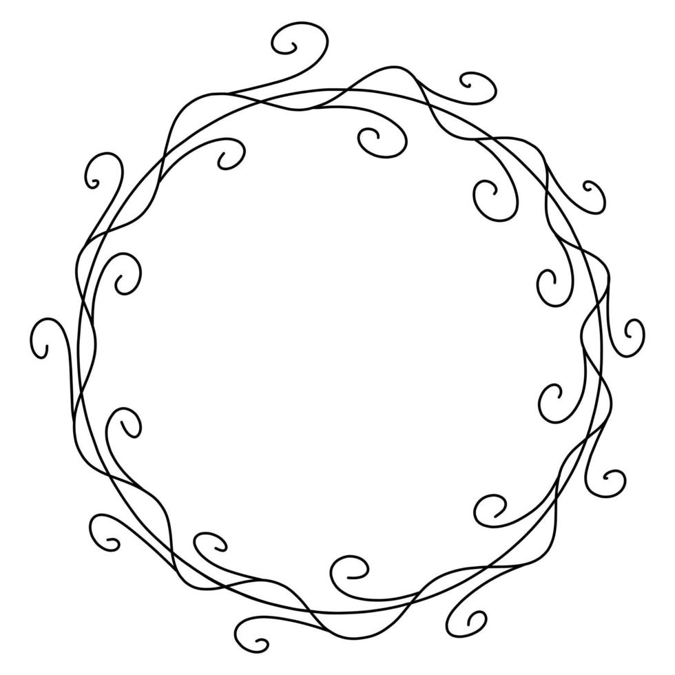 Vector floral frame in black lineart style illustration. Round beautiful decoration with leaves for invitations, greeting cards, wedding