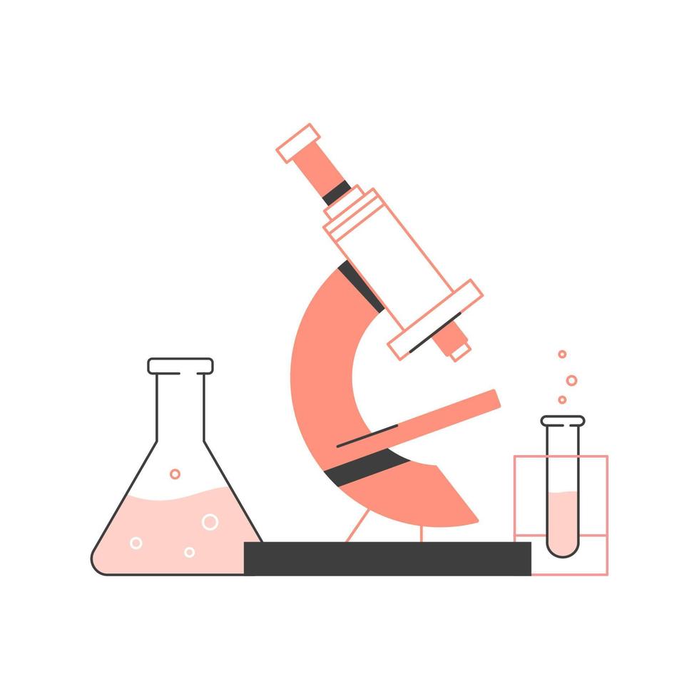 Scientist tools. Microscope, flask and test tube. vector