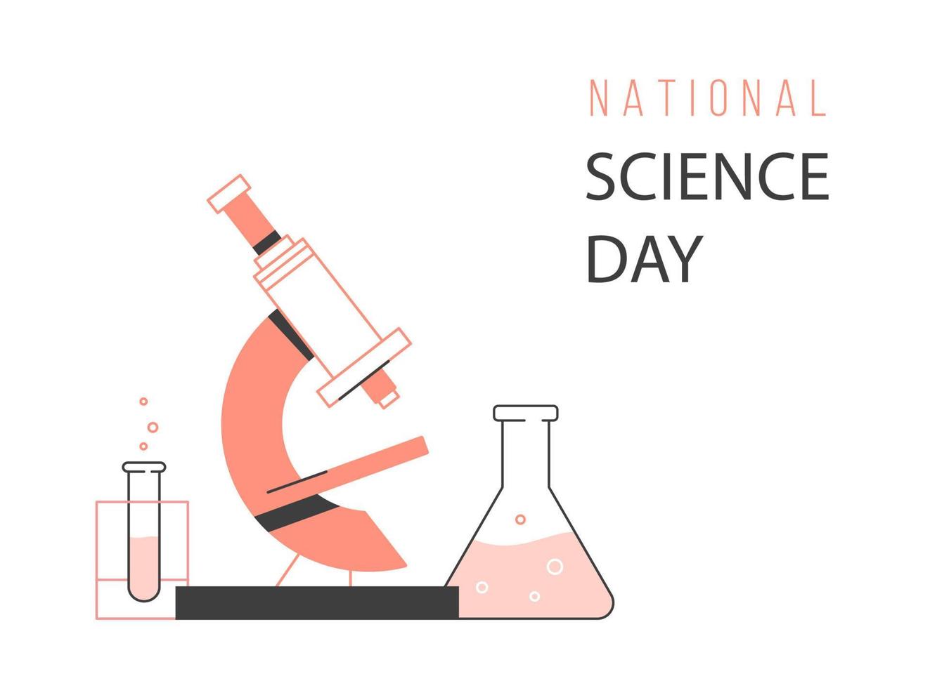 National Science Day poster with Microscope, flask and test tube. vector