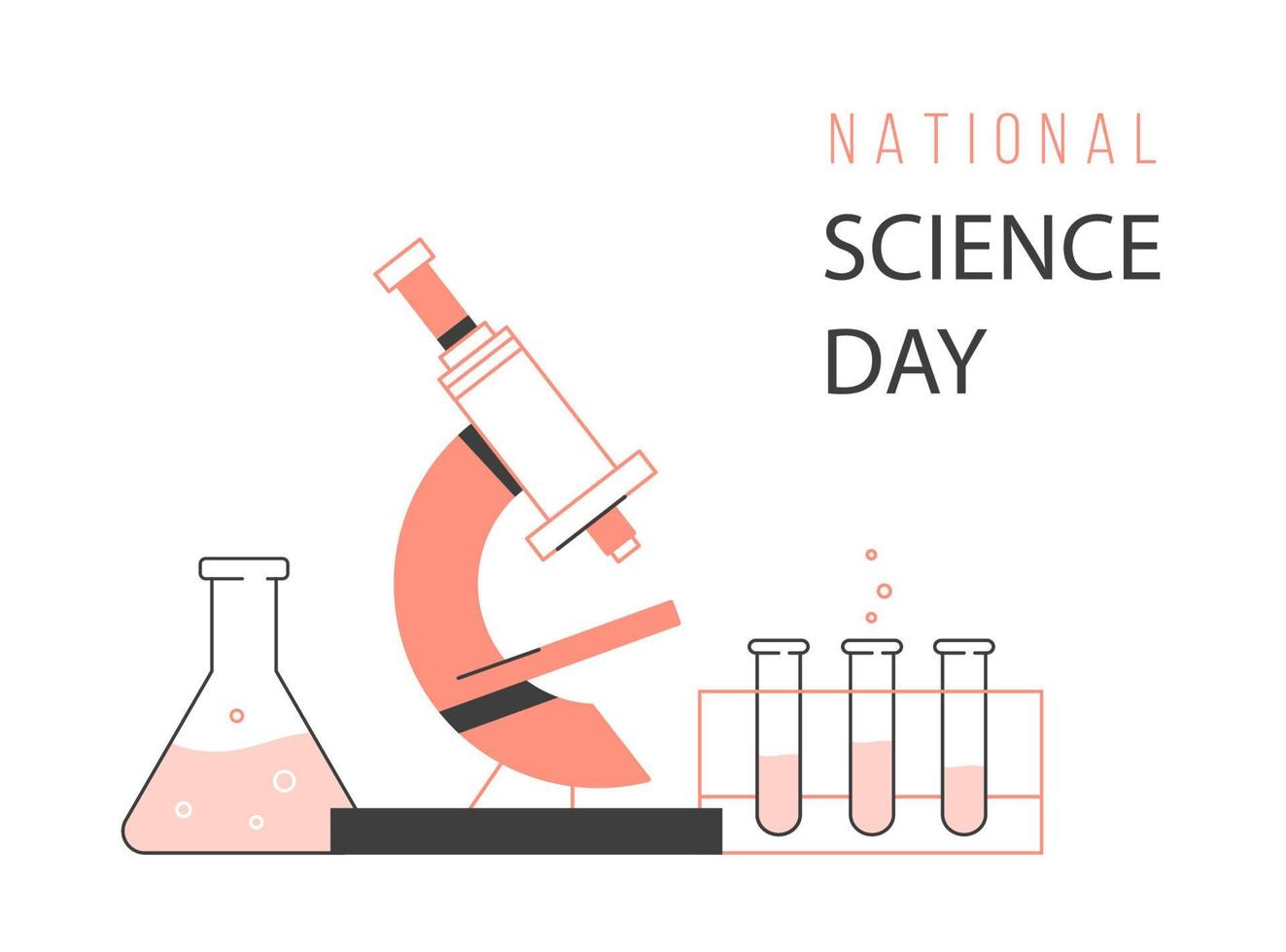 National Science Day poster with Microscope, flask and test tube. vector