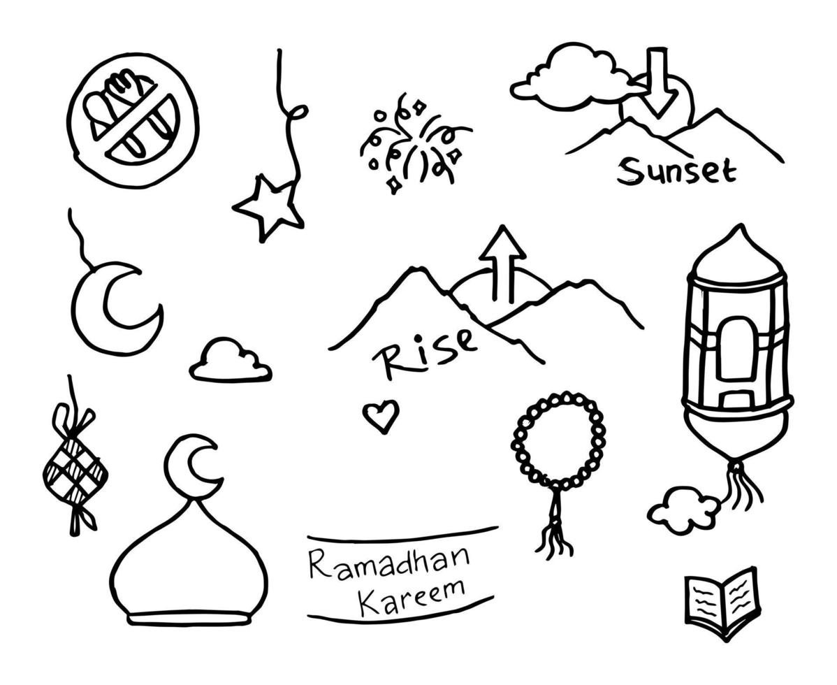 Doodle ramadhan kareem, element vector set, for concept design.